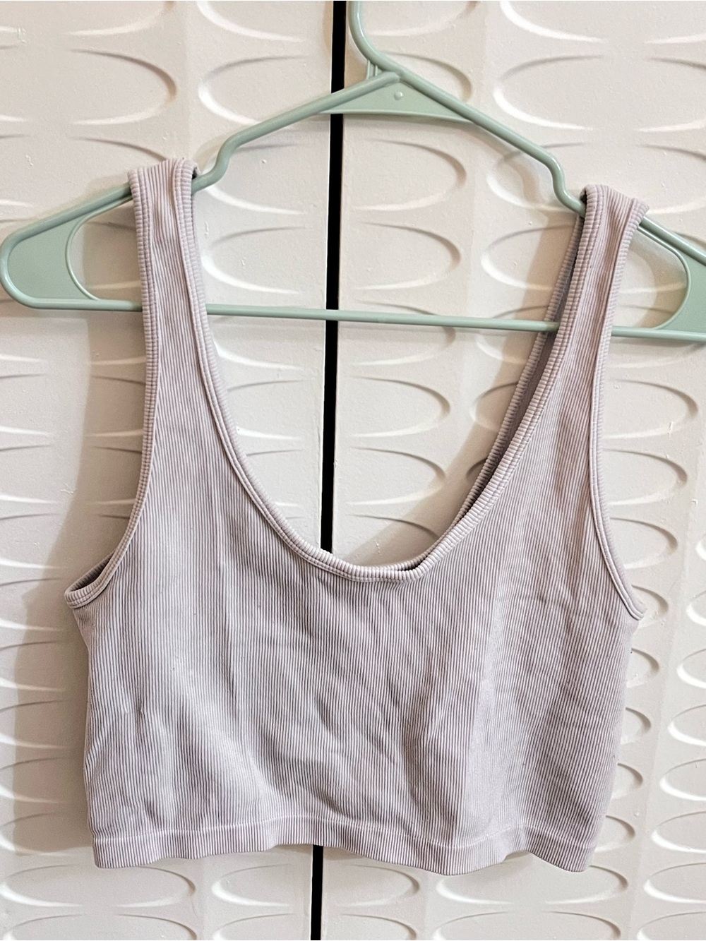 Womenβs XXL Ribbed Cropped Tank Top Athletic Sports Bra Light Taupe Grey